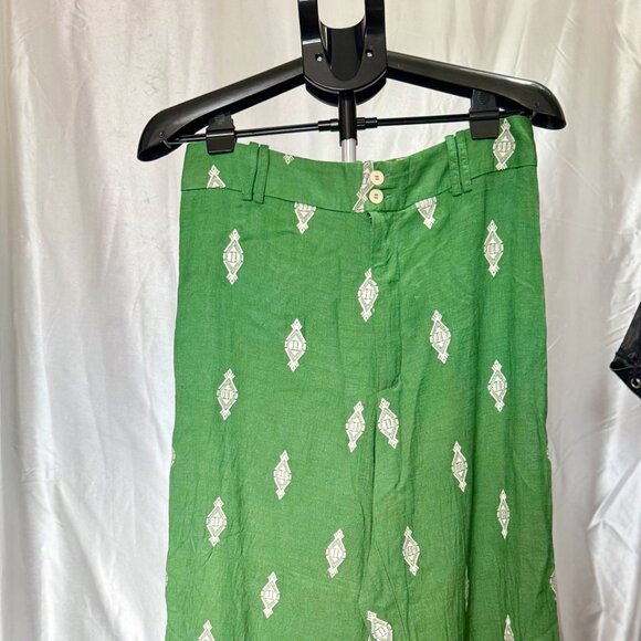 Zara | Green Embroidered Linen Pants | Size L - Picture 7 of 7